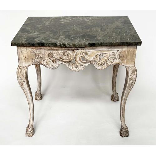 292 - CONSOLE TABLE, 19th century Italian with brèche marble top on carved and pierced C scroll cabriole s... 