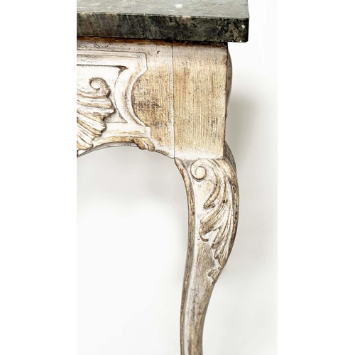 292 - CONSOLE TABLE, 19th century Italian with brèche marble top on carved and pierced C scroll cabriole s... 