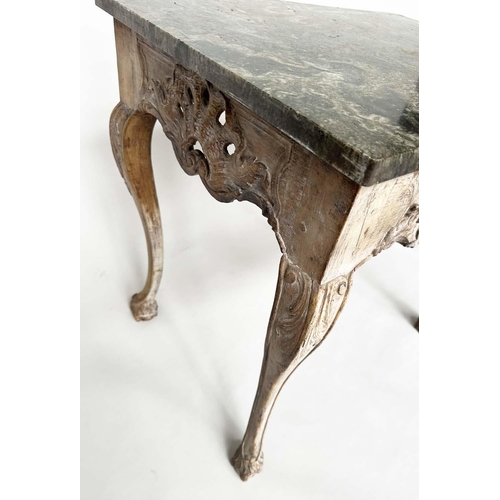 292 - CONSOLE TABLE, 19th century Italian with brèche marble top on carved and pierced C scroll cabriole s... 