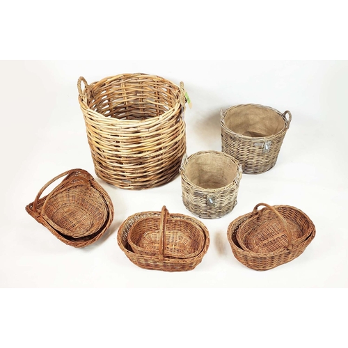 30 - WICKER BASKETS, a collection of nine various, to include a large log basket and trugs, largest 66cm ... 