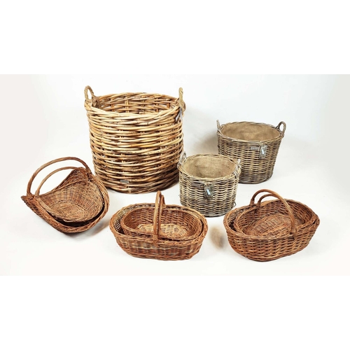 30 - WICKER BASKETS, a collection of nine various, to include a large log basket and trugs, largest 66cm ... 