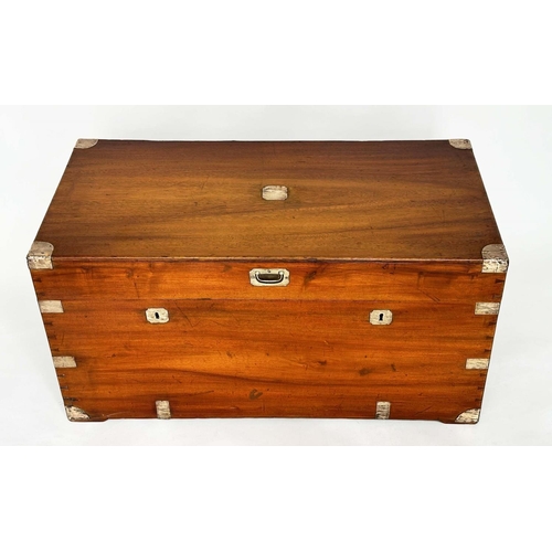 301 - TRUNK, 19th century Chinese export camphorwood and brass bound with rising lid and recessed carrying... 