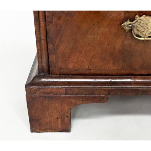 302 - CHEST, early 18th century English Queen Anne figured walnut and crossbanded with quartered top above... 