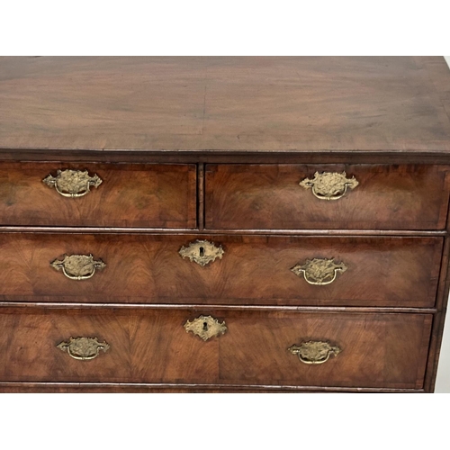 302 - CHEST, early 18th century English Queen Anne figured walnut and crossbanded with quartered top above... 