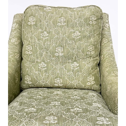 319 - ARMCHAIR, Egerton style with sloping arms and moss green woven upholstery, 66cm W.