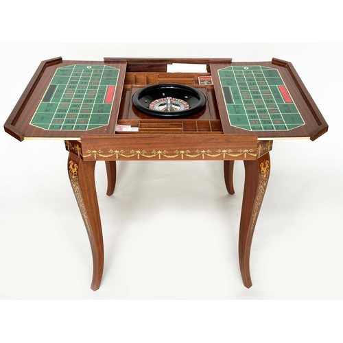 320 - GAMES TABLE, Italian marquetry incorporating a roulette wheel, backgammon and chequerboard, 75cm H x... 