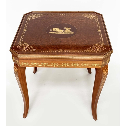 320 - GAMES TABLE, Italian marquetry incorporating a roulette wheel, backgammon and chequerboard, 75cm H x... 