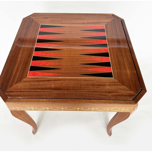 320 - GAMES TABLE, Italian marquetry incorporating a roulette wheel, backgammon and chequerboard, 75cm H x... 