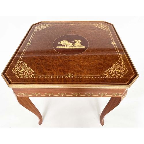 320 - GAMES TABLE, Italian marquetry incorporating a roulette wheel, backgammon and chequerboard, 75cm H x... 