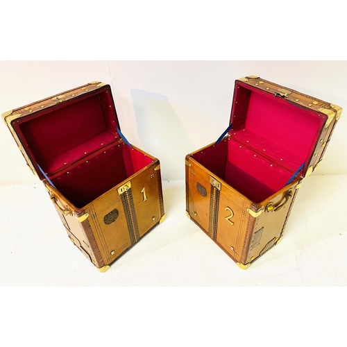 329 - STEAMER TRUNKS, a pair, vintage style leather with gilt metal mounts and studded detail, 51cm H x 41... 