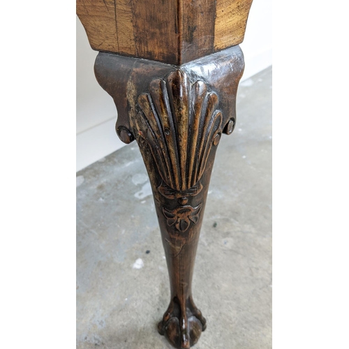 333 - LOWBOY, George II mahogany and walnut with three drawers, 76cm H x 92cm W x 53cm D.