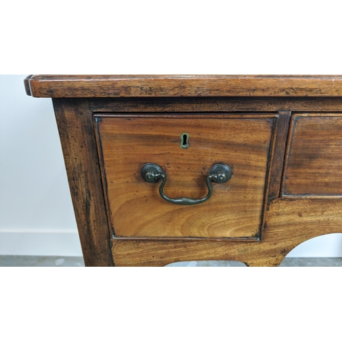 333 - LOWBOY, George II mahogany and walnut with three drawers, 76cm H x 92cm W x 53cm D.