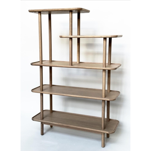 339 - DISPLAY STAND, contemporary oak of five tiers, 164cm H x 110cm W x 39cm D.