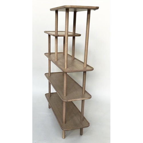 339 - DISPLAY STAND, contemporary oak of five tiers, 164cm H x 110cm W x 39cm D.