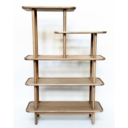 339 - DISPLAY STAND, contemporary oak of five tiers, 164cm H x 110cm W x 39cm D.