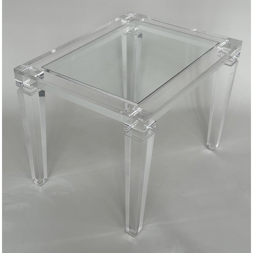 340 - LUCITE LOW TABLE, rectangular lucite framed and glazed with square tapering supports, 80cm W x 60cm ... 