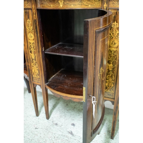 342 - SIDE CABINET, 227cm H x 138cm x 43cm, circa 1895, rosewood and penwork marquetry with two glazed doo... 