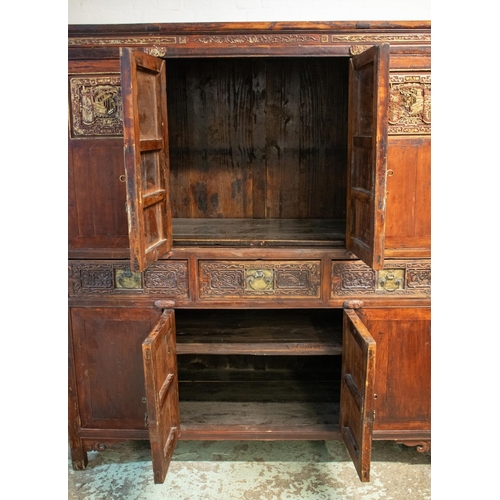 343 - MARRIAGE CABINET, 176cm H x 159cm W x 63cm D, 19th century Chinese lacquered firwood and gilt height... 