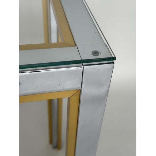 345 - CONSOLE TABLE, 1970s Italian style brass and chrome framed rectangular plate glass, 135cm W x 72cm H... 