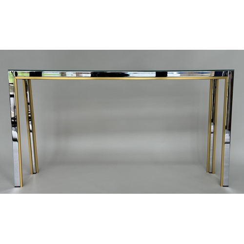 345 - CONSOLE TABLE, 1970s Italian style brass and chrome framed rectangular plate glass, 135cm W x 72cm H... 