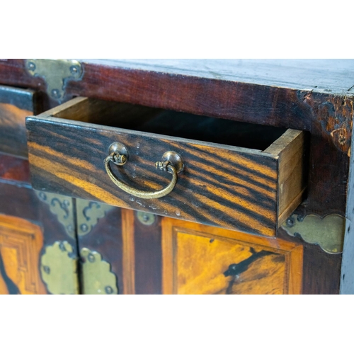 348 - STACKING CABINETS, 19th century Korean calamander, elm and firwood in two parts with four drawers an... 