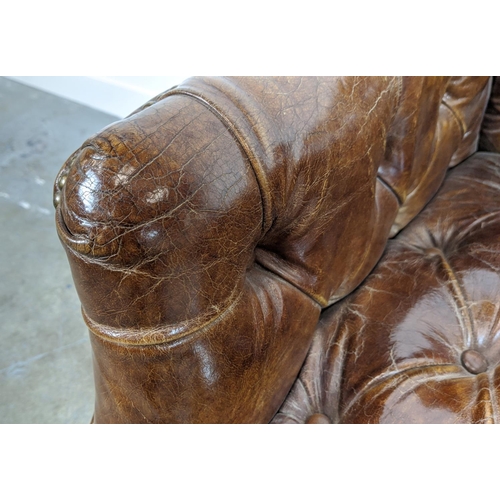 360 - LIBRARY ARMCHAIR, oak in close nailed buttoned brown leather, 5cm H x 80cm W x 79cm D.