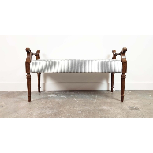 363 - WINDOW SEAT, Louis XVI style walnut and brass mounted, with black and white ticking upholstery, 60cm... 