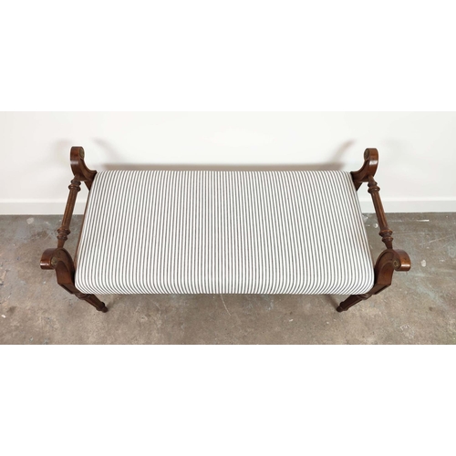 363 - WINDOW SEAT, Louis XVI style walnut and brass mounted, with black and white ticking upholstery, 60cm... 