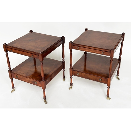 368 - LAMP TABLES, a pair, George III design yewwood and crossbanded each with brushing slide and undertie... 