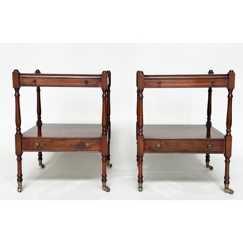 368 - LAMP TABLES, a pair, George III design yewwood and crossbanded each with brushing slide and undertie... 