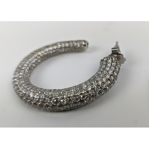 37 - PAIR OF 18CT WHITE GOLD DIAMOND SET HALF-HOOP EARRINGS, each with 14 rows of round brilliant cut dia... 