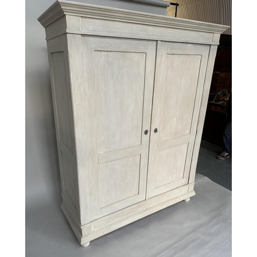 374 - ARMOIRE, 19th century French traditionally grey painted with two panelled doors enclosing hanging sp... 