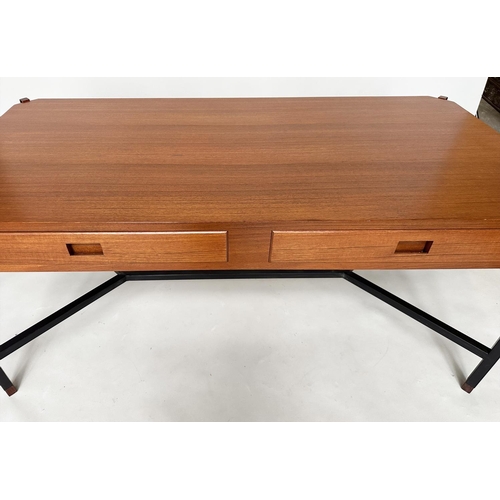 383 - DESK, teak, in the manner of Ico Parisi circa 1960, with two drawers and stretchered lacquered metal... 