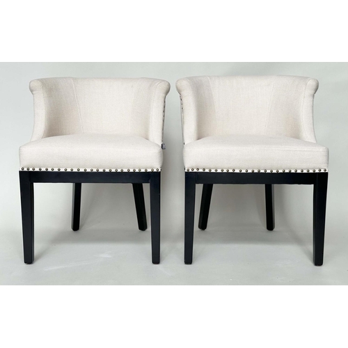 386 - EICHHOLTZ TUB CHAIRS, a pair, studded fabric upholstered and square tapering supports, labelled, 66c... 