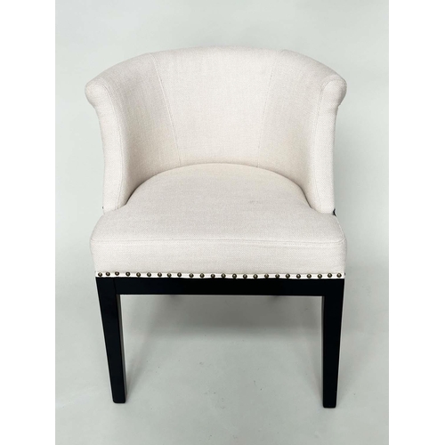 386 - EICHHOLTZ TUB CHAIRS, a pair, studded fabric upholstered and square tapering supports, labelled, 66c... 