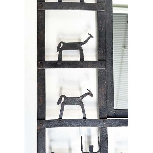 388 - WALL MIRROR BY FREDERICK WEINBERG, rectangular wrought and cut metal, 92cm W x 77cm H.