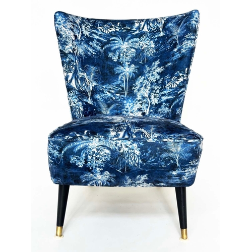 393 - COCKTAIL CHAIR, 1950s with Linwood fabric upholstery and brass capped ebonised supports, 56cm W.