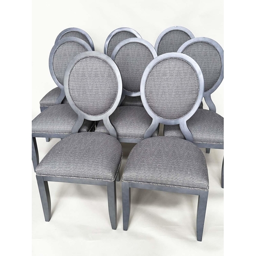 397 - DINING CHAIRS, a set of eight, grey with oval backs ans wave ridged fabric, 50cm W. (8)