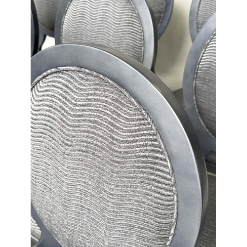 397 - DINING CHAIRS, a set of eight, grey with oval backs ans wave ridged fabric, 50cm W. (8)