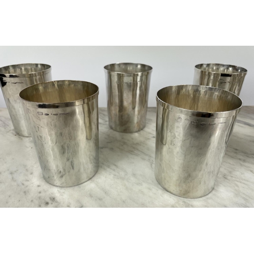 4 - BEAKERS, a set of ten, .925 sterling silver, in hammered finish, stamped makers mark to rim. 10pms h... 