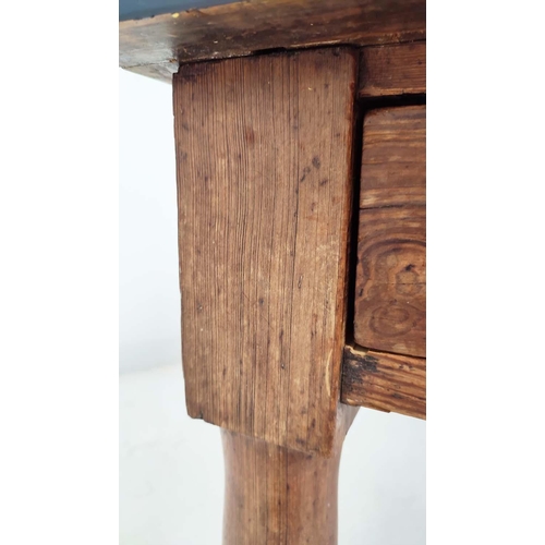 519 - 19TH CENTURY KITCHEN TABLE, painted plank top with cleated ends, pitch pine base, two drawers, turne... 