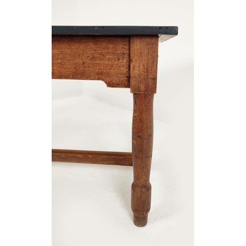 519 - 19TH CENTURY KITCHEN TABLE, painted plank top with cleated ends, pitch pine base, two drawers, turne... 