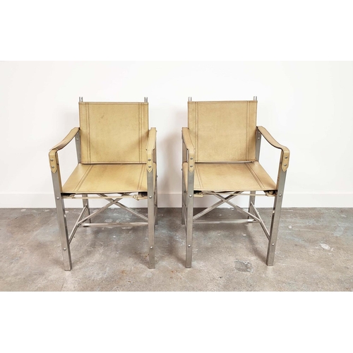 522 - ARMCHAIRS, a pair, faux crocodile and polished metal, 51cm W. (2)