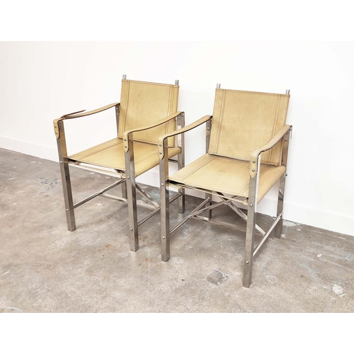 522 - ARMCHAIRS, a pair, faux crocodile and polished metal, 51cm W. (2)