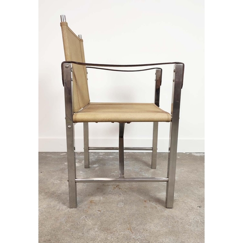 522 - ARMCHAIRS, a pair, faux crocodile and polished metal, 51cm W. (2)