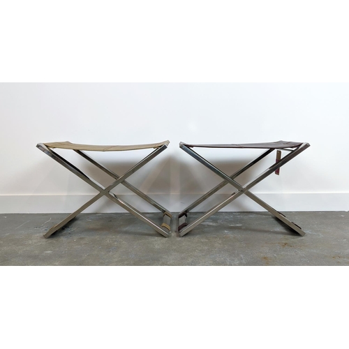 523 - STOOLS, a set of two, one faux crocodile and polished metal, other differing and polished metal, 60c... 