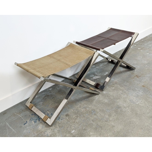 523 - STOOLS, a set of two, one faux crocodile and polished metal, other differing and polished metal, 60c... 