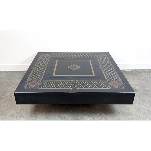 524 - LOW TABLE, with painted motif to top, 122cm x 122cm x 39cm.