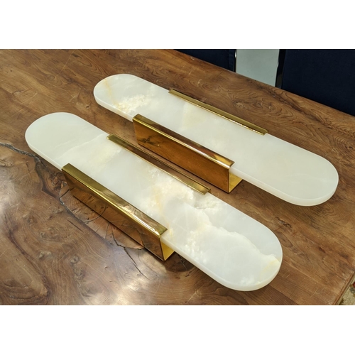 527 - WALL SCONCES, a pair, Art Deco style, onyx and gilt metal, 52cm H approx.