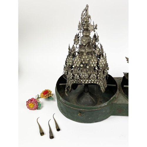 53 - THAI HEADRESS, a pair, sheet metal and bejewelled in metal carrying case, (originally purchased in T... 